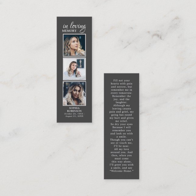 Funeral simple 3 Tarjeta de plegaria gris simpátic (Anverso / Reverso)