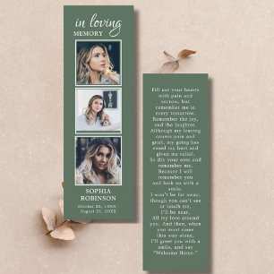 Funeral simple 3 Tarjeta de rezo verde de foto