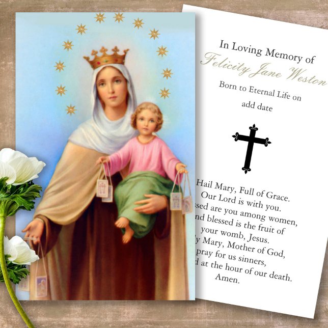Funeral Tarjetas de Simpatía de nuestra Señora Mt  (catholic, religious, celebration of life, in loving memory of, prayer cards for bereavement)