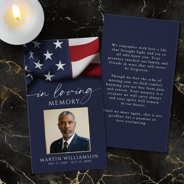 Funeral US Flag Military Photo Prayer Card (Subido por el creador)