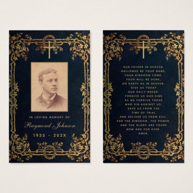 Funeral Vintage Gold Vines Tarjeta conmemorativa a (Anverso y reverso)