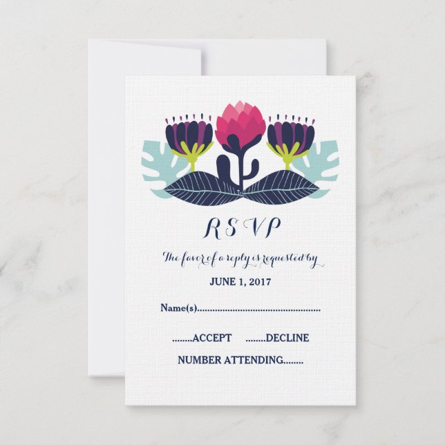 Funky Floral Wedding RSVP Card (Anverso)