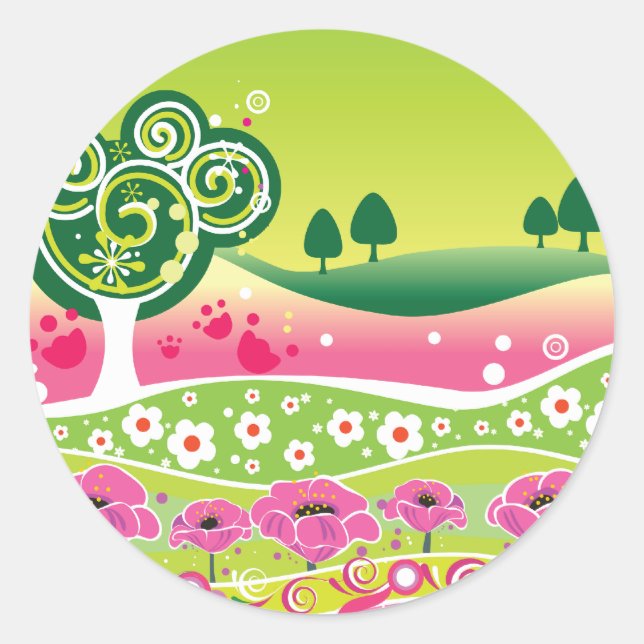 Funky Green Pink Landscape pegatinas (Anverso)