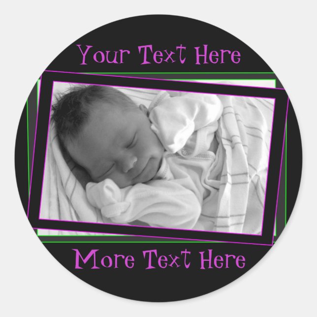 Funky Neon Purple and Green Frame Pegatinas (Anverso)
