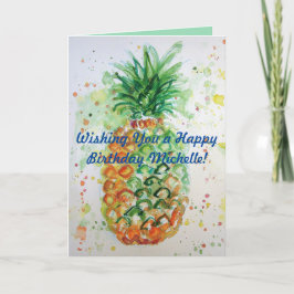 Funky Pineapple Fruit Watercolor Tarjeta de cumple