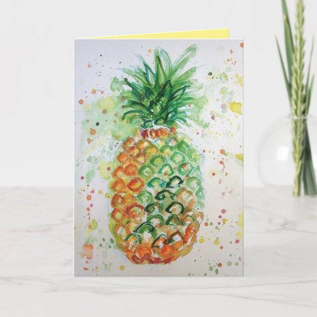 Funky Pineapple Watercolor Tarjeta de cumpleaños (Anverso)