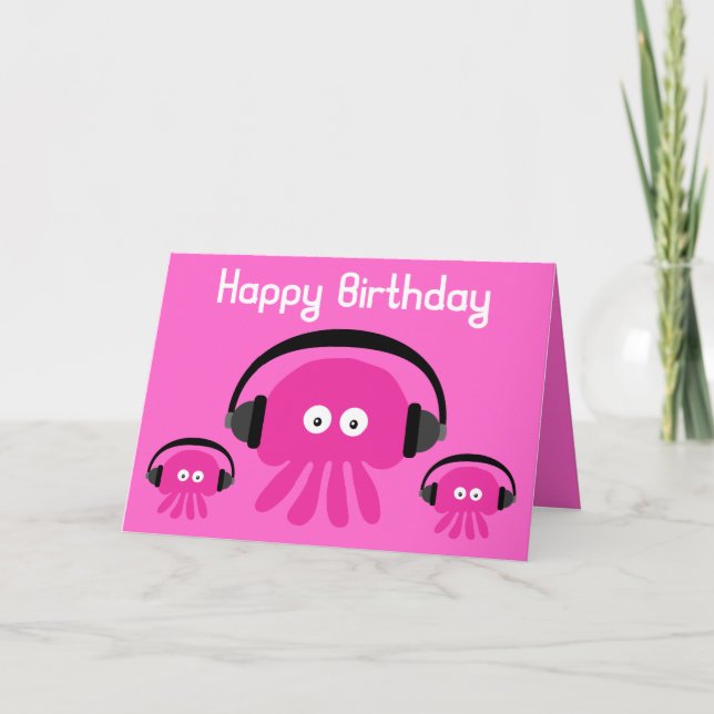 Funky Pink Jellyfish DJ Tarjeta de bienvenida de c (Anverso)