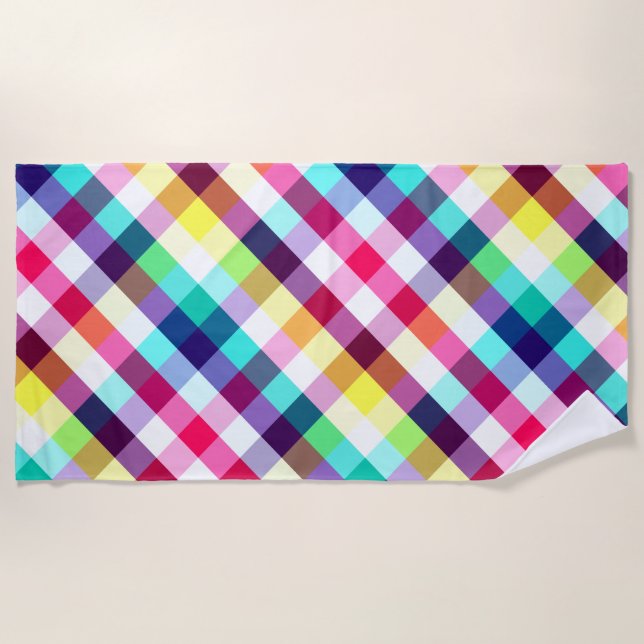 Funky Rainbow Plaid Pattern Beach Toalla (Anverso)