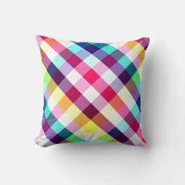 Funky Rainbow Plaid Pattern Cojín decorativo