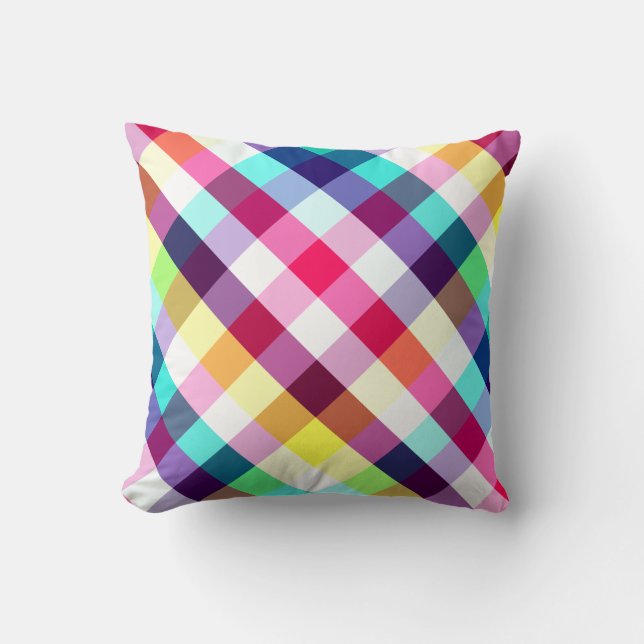 Funky Rainbow Plaid Pattern Cojín decorativo (Anverso)