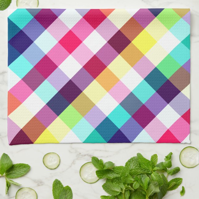 Funky Rainbow Plaid Pattern Kitchen Toalla (Doblado)
