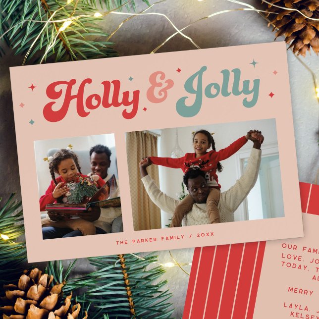 Funky Retro 70 Fotos de Feliz Navidad (retro holly jolly Christmas photo card)