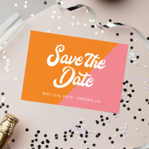Funky Retro Naranja Rosa Boda Guardar La Fecha