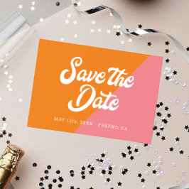 Funky Retro Naranja Rosa Boda Guardar La Fecha