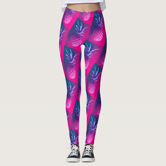 Funky rosa morado Yummy Pineapple Leggings (Anverso)