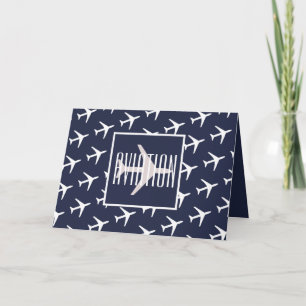 Funky White Plane Pilot Volando Tarjeta de Saludo