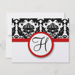 Funky y divertido Damask negro Trim rojo boda RSVP