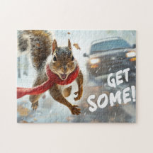 Funny Action Squirrel Jigsaw Puzzle "Get some"