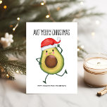Funny Aguacate Avo Feliz Navidad<br><div class="desc">La divertida tarjeta de Navidades con temática gastronómica incluye un lindo aguacate bailando en un sombrero de Santa Ana con un saludo de Navidad "Avo' Feliz Navidad". El reverso es una huella rústica al estilo Kraft. Arte de KL Stock.</div>