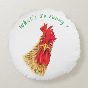 Funny almohada redonda con gallo sorprendido