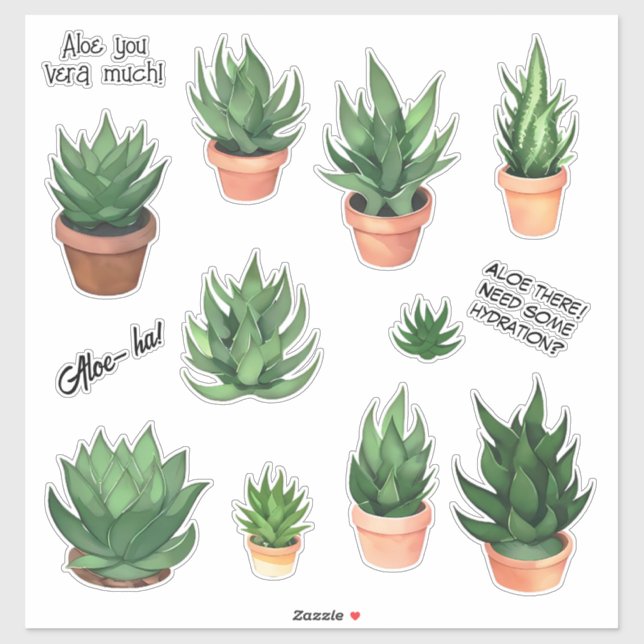 Funny Aloe Vera Puns Pegatina Pack (Hoja)