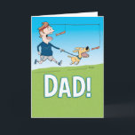 Funny Bacon Lover - Tarjeta del Día del Padre<br><div class="desc">Esta es una tarjeta del Día del Padre, linda y divertida, que presenta a un padre que camina al perro de una manera muy papa: usando el tocino como motivador. ¡Así se hace, Pops! Gracias por elegir este diseño original de © Chuck Ingwersen. Publico personalizados todos los días en Instagram:...</div>