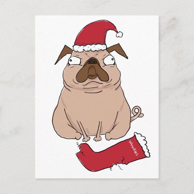 Funny Bah Humpug Santa Pug Tarjeta de Navidades Pe (Anverso)