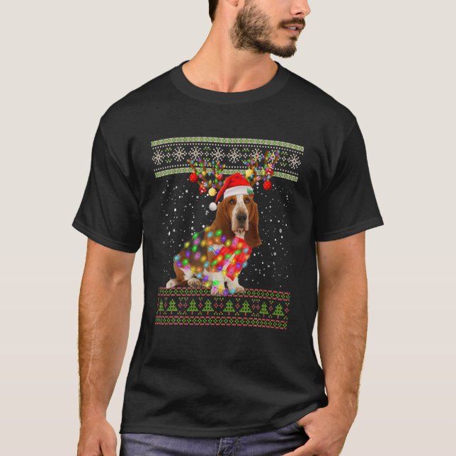 Funny Basset Hound Ugly Christmas Lights Sweater M (Anverso)