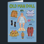 FUNNY Birthday Card - Over Hill<br><div class="desc">Un muñeco de papel de un anciano que muestra todos sus locos zapatos, incluyendo un cardigan, medias y sandalias negras y un paquete de patas para patas. Cosas que los viejos usan. Un gran regalo o una tarjeta divertida para el viejo temporizador, anciano, sobre la colina y jubilado en tu...</div>