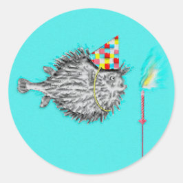 Funny Birthday Fish Classic Round Pegatina