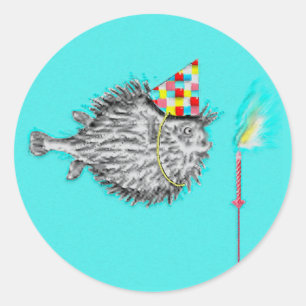 Funny Birthday Fish Classic Round Pegatina