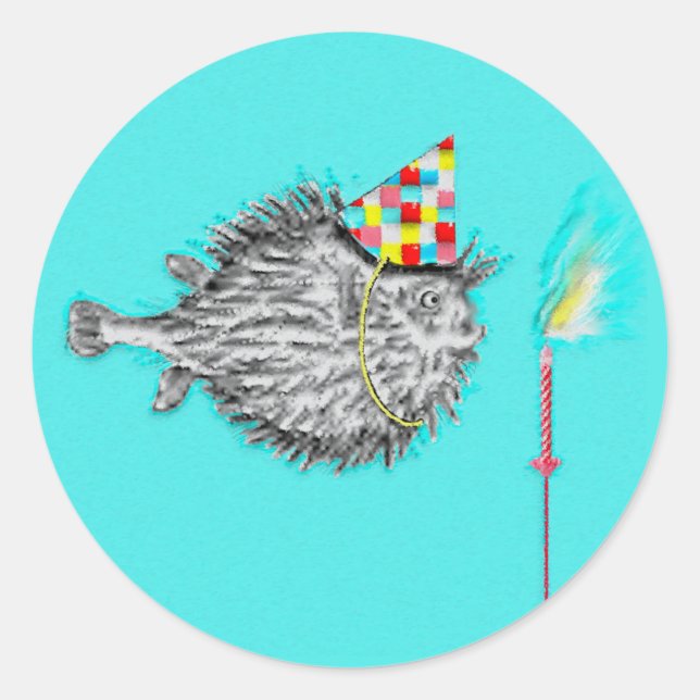 Funny Birthday Fish Classic Round Pegatina (Anverso)
