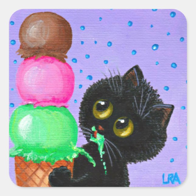 Funny Black Cat Creationarts Square Pegatina (Anverso)