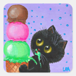 Funny Black Cat Creationarts Square Pegatina