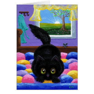 Funny Black Cat Mouse Bed Creationarts