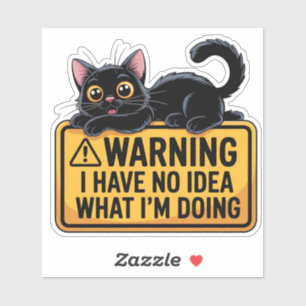 Funny Black Cat Warning Sign Pegatina