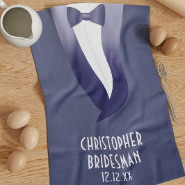 Funny Blue Tuxedo Boda Bow Tie Kitchen Toalla