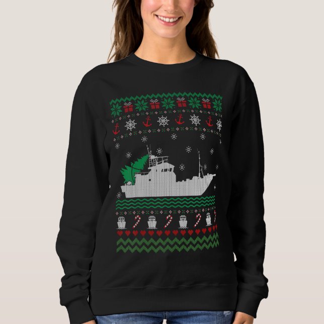 Funny Bote Navidades Feo Suéter Para Pescador (Anverso)