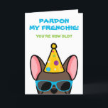 Funny Brown Bulldog Francés Frenchie Tarjeta de Cu<br><div class="desc">Si conoces a alguien que ama a los bulldoges franceses y tiene buen sentido del humor, esta graciosa tarjeta de cumpleaños de frenchie es ideal para enviárselos en su día especial. El diseño presenta un ilustracion al estilo personalizado de un bulldog francés de color marrón que lleva un gorra fiesta...</div>
