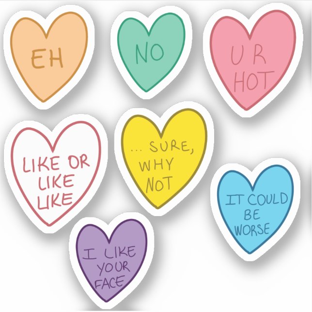 Funny Candy Hearts Pegatinas (Anverso)