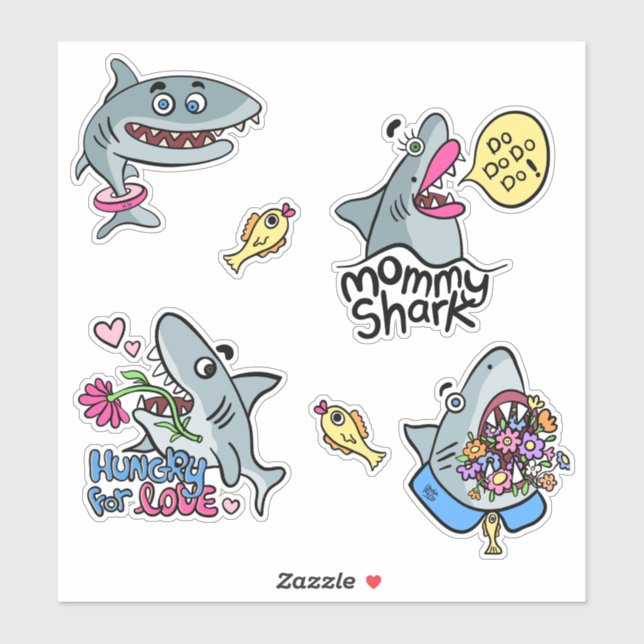 Funny Cartoony Sharks Pegatina Pack (Hoja)