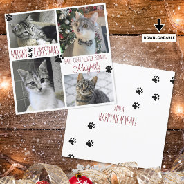 Funny Cat 4 Photo Paw Imprime tarjeta de NAVIDADES