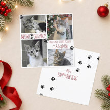 Funny Cat 4 Photo Paw Imprime tarjeta de NAVIDADES