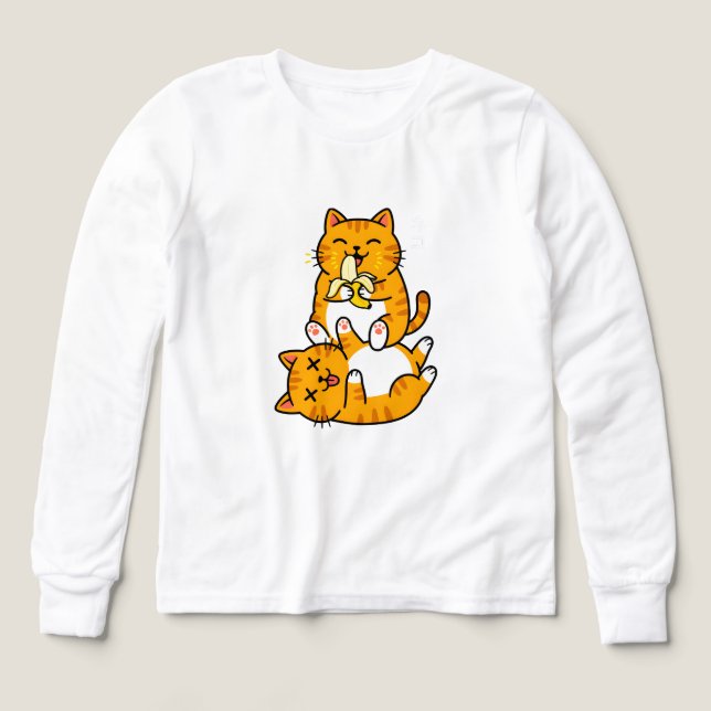 Funny Cat Eating Banana Neko Cute Cartoon Orange (Diseño frontal)