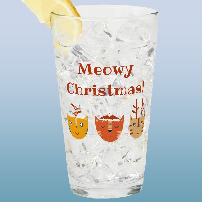 Funny Cat Meowy Navidades (Fun cat Meowy Christmas custom text glass tumbler)