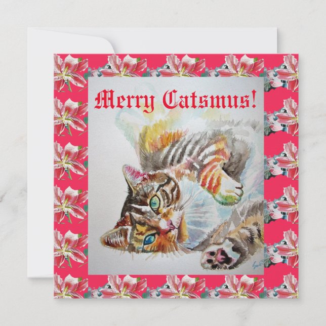 Funny Cat Merry Catsmas gatos Tarjeta de Navidades (Anverso)