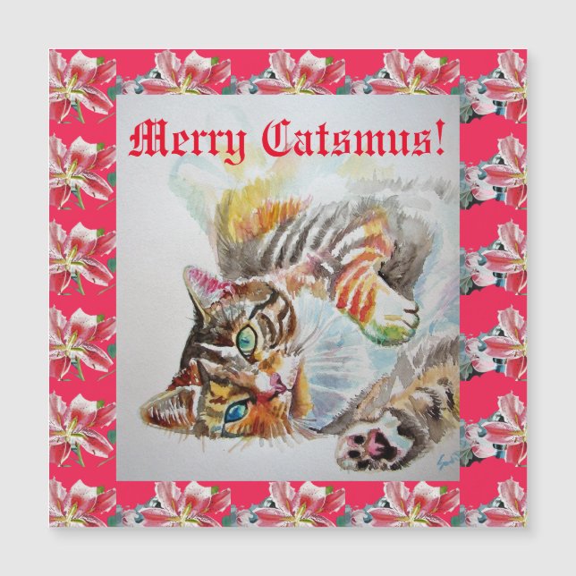 Funny Cat Merry gatos Navidades Magnetic Card (Anverso)