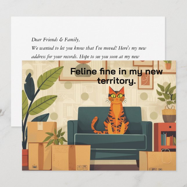 Funny Cat Nueva Invitación de mudanza de casa (Anverso / Reverso)