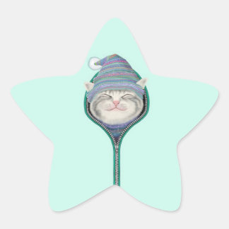 Funny Cat Zipper Fur Cap Pegatina