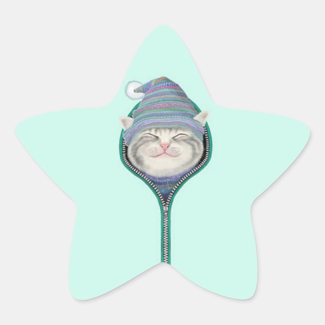 Funny Cat Zipper Fur Cap Pegatina (Anverso)
